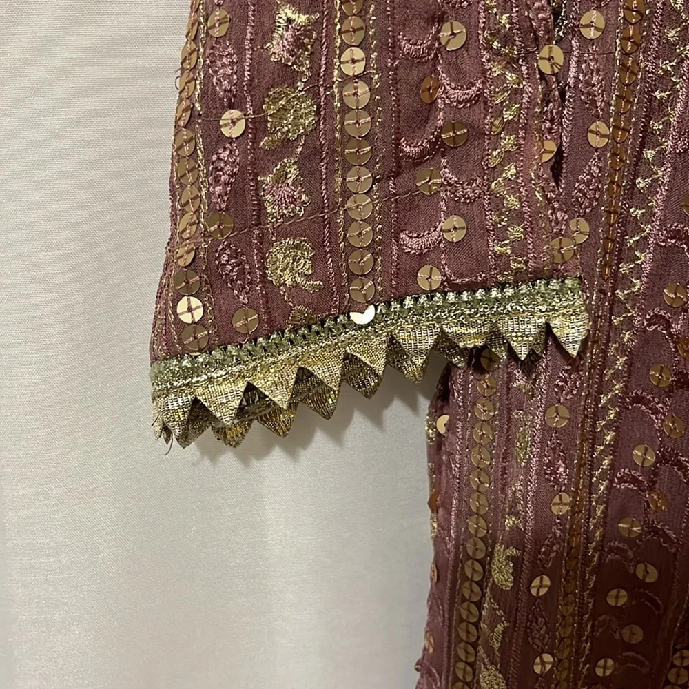 NWT A-MEENAH Modest Embroidered Pink and Gold Long Sleeve Dress Necklace a130 - Picture 4 of 6